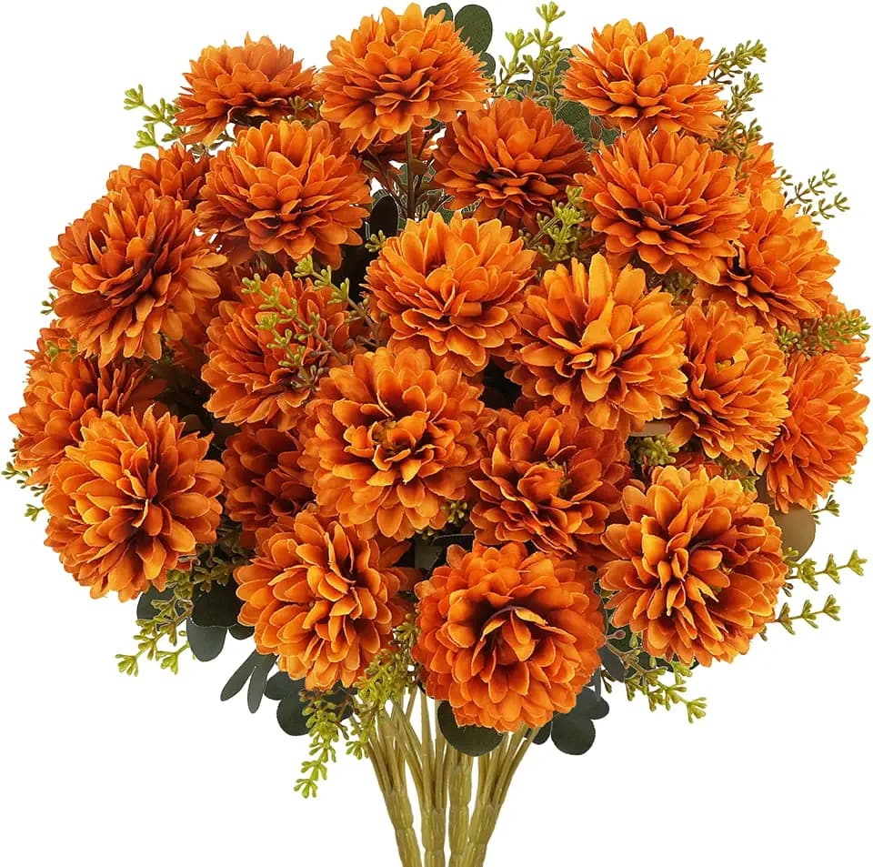 4 Pcs Large Fall Flowers Artificial Mums 36 Heads Fall Mums, Burnt Orange