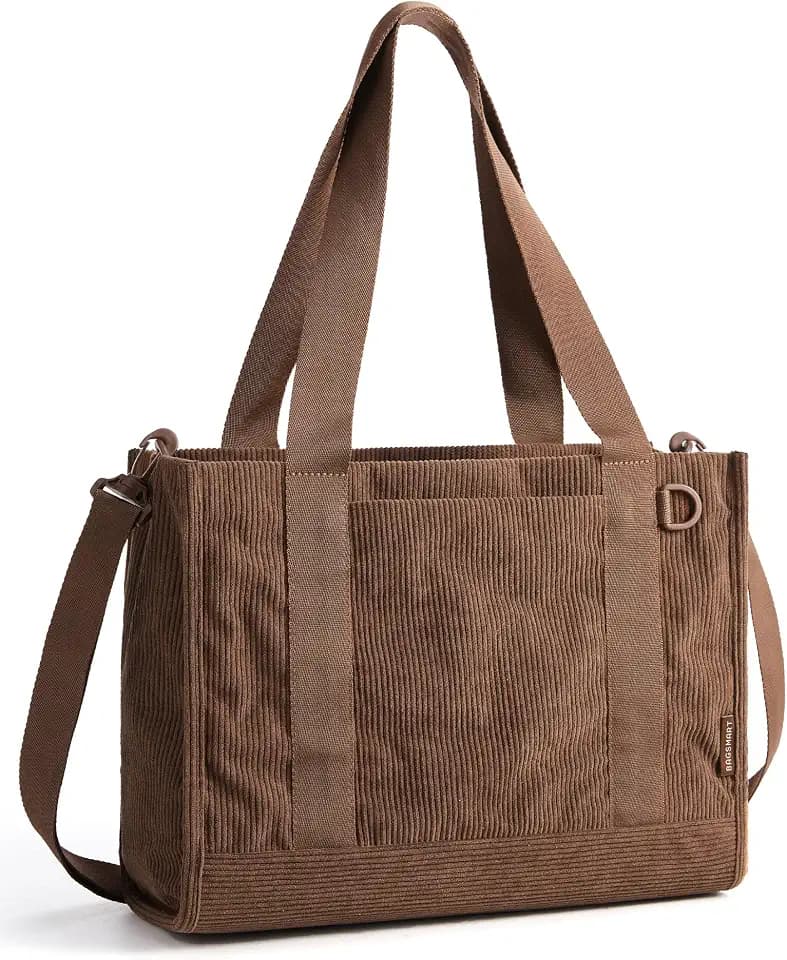 BAGSMART Corduroy Tote Bag for Women, Small College Teacher Laptop Handbag