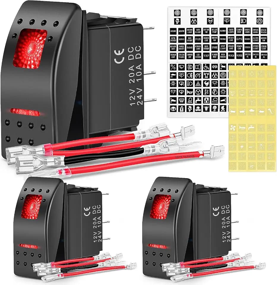 Nilight 3 Pack Rocker Switches 5 PIN with Night Glow DIY Stickers
