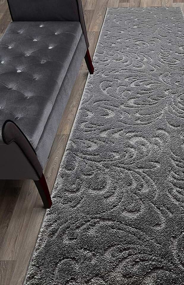 7 Ft Charcoal Hallway Runner Rug Non Slip Washable, Indoor Kitchen Entryway