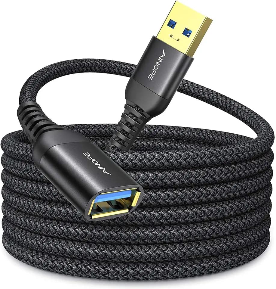 AINOPE 2 Pack USB Extensions Cable High Speed USB 3.0 Extension Cord Type A Male to Female Sturdy Braided Material Fast Data Transfer Compatible with USB Keyboard,Mouse,Flash Drive,Black,10FT+10FT