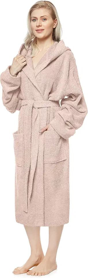Arus Damenbademantel mit Kapuze, wadenlang oder knöchellang, 100% Baumwolle (380 g/m²) Frottee OEKO-TEX® Zertifiziert