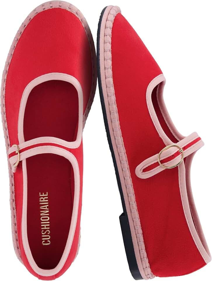 CUSHIONAIRE Missy Mary Jane Ballet Flats for Women, Breathable Lightweight Womens Flats with Adjustable Buckle and Cushioned Memory Foam