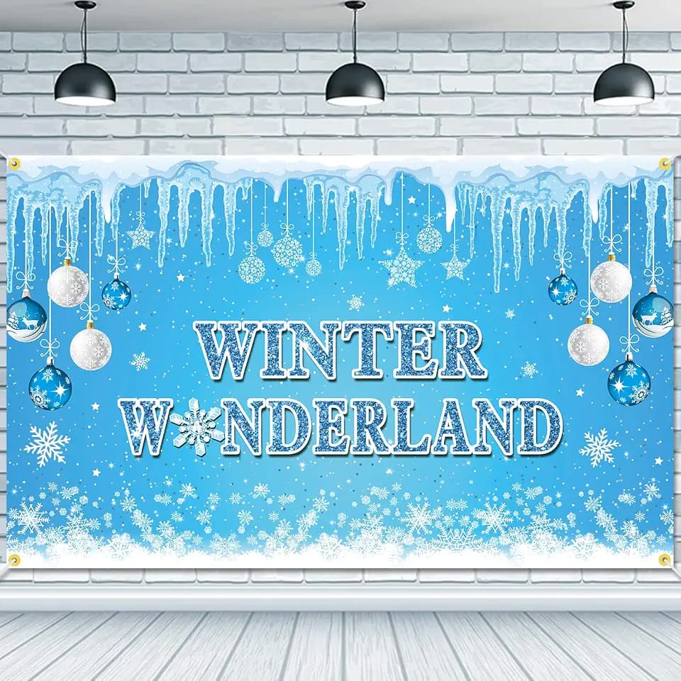 Blue Winter Wonderland Backdrop Banner 73 x 43 Inch Large Size Winter Snowflake Background Banner for Boys Girls Baby Shower Party Decorations Christmas Snow Landscape Indoor Photo Booth Props