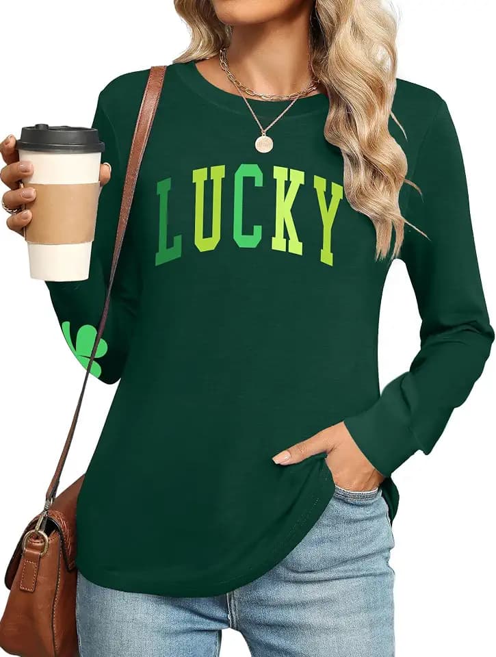 hohololo St. Patrick's Day T-Shirt Lucky Irish Shirt für Frauen Lustiges Kleeblatt Langarm Tops
