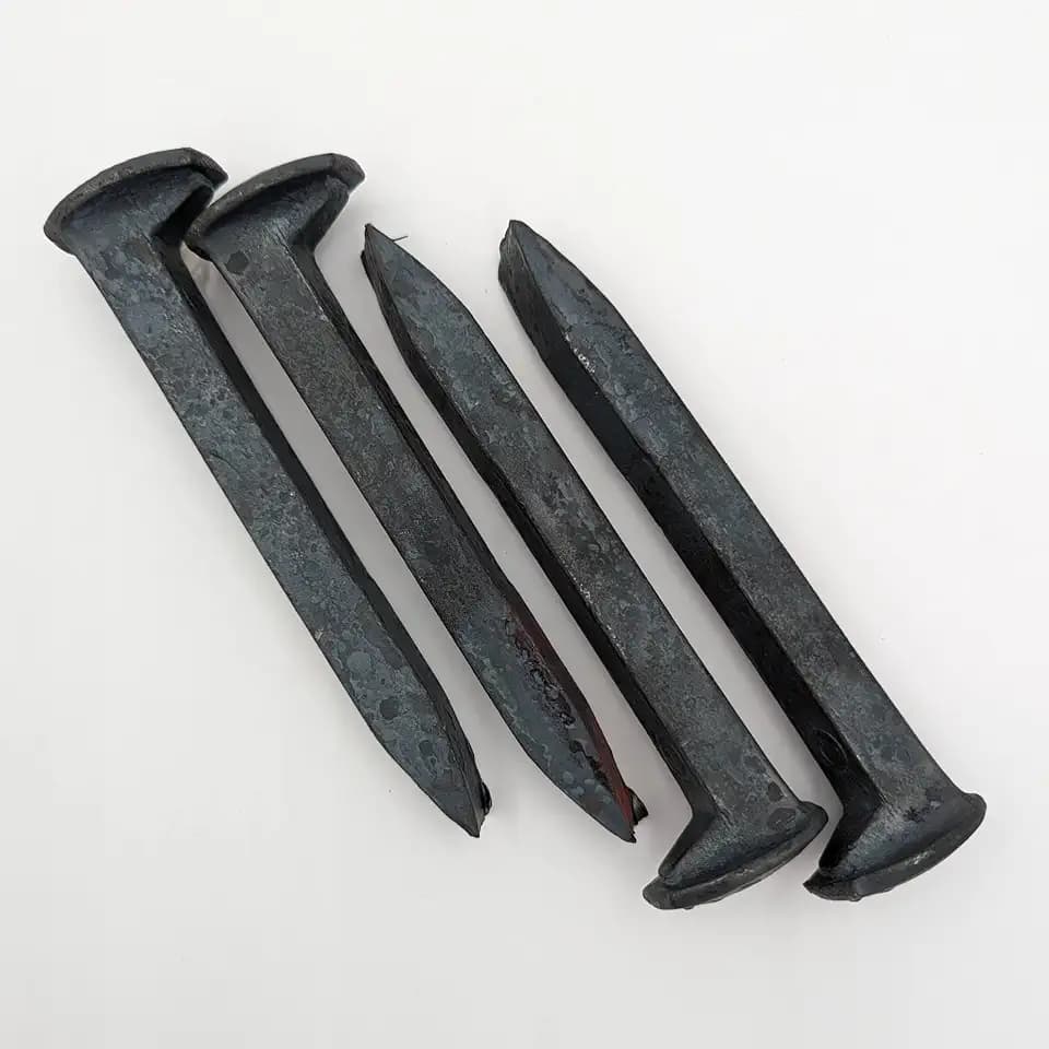 4 Railroad Spikes, Unused, High Carbon Steel, 5/16” x 6.5”, Knife Forging, Crafts, Decorations, or Outdoor Stakes (New, 4, Count)