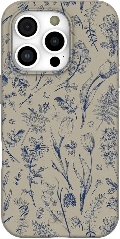 Pela | Phone Case Compatible with iPhone 16 Pro | Limited Edition | Compatible with MagSafe | Cute Eco Friendly | Indigo Bouquet