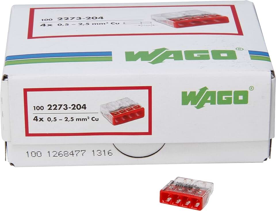 Kopp 33346422 Wago Compact-Verbindungsdosenklemme 4-Leiter-Klemme 0, 5-2, 5 mm² Inhalt 100 Stück, Transparent/Rot
