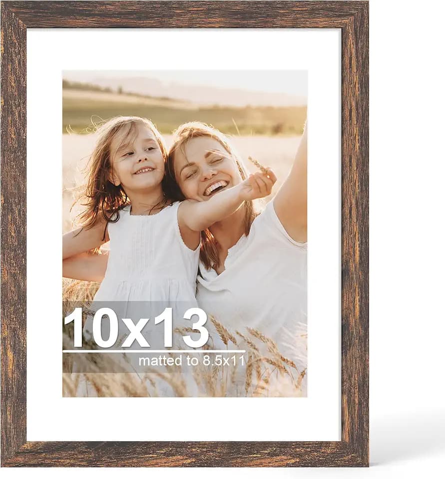 Hongkee 10x13 Picture Frame with Real Glass,Display Diploma 8.5x11 with Mat
