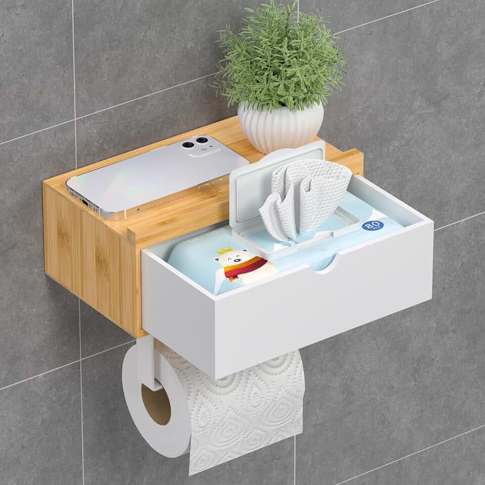 Toilettenpapierhalter Ohne Bohren Klopapierhalter Bambus, Natur