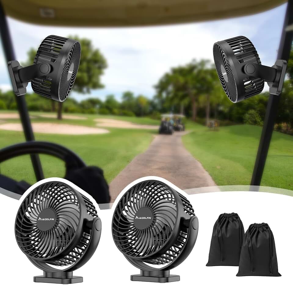 [Upgraded 2X Magnet] 2-Pack Magnetic Golf Cart Fan Rechargeable, 12000mAh Battery Operated Portable Fan with Light, Magnetic Base, Suitable for EZGO Club Car Yamaha, Golf Cart Accessories 2026