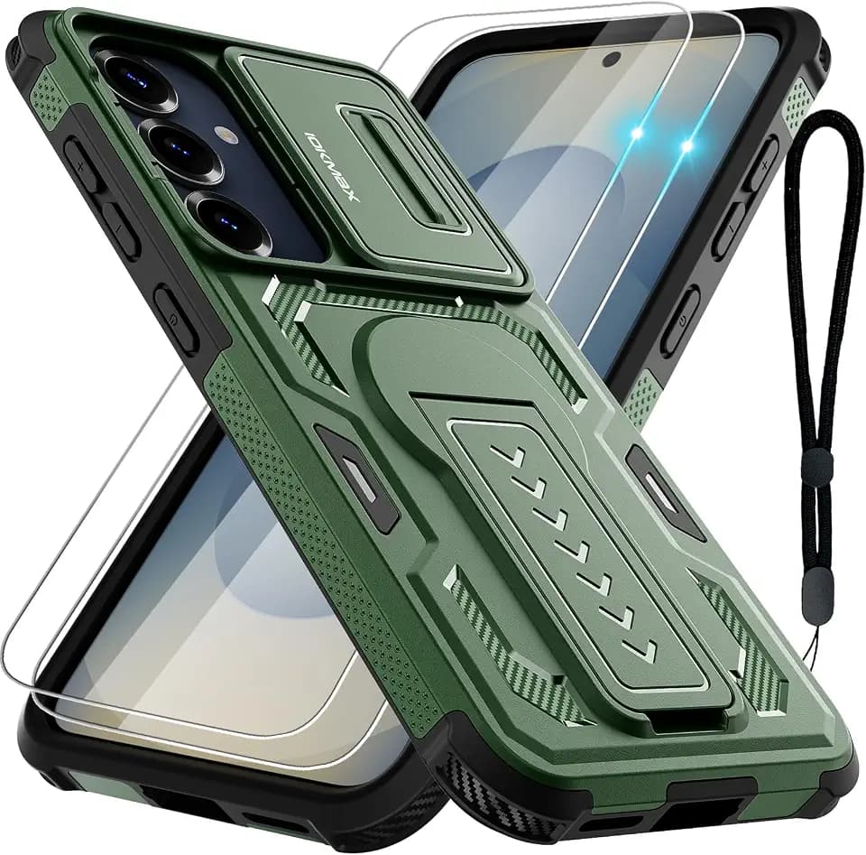 for Samsung Galaxy S25/S24 Case with 2*Screen Protector, Green