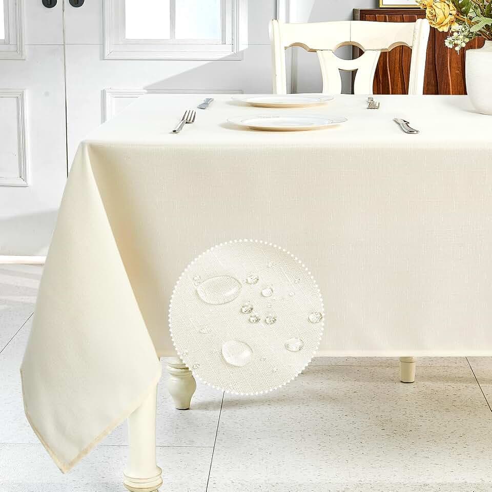 IVAPUPU Textured Linen Table Cloth for Rectangle Table, Ivory, 52 x 70 Inch