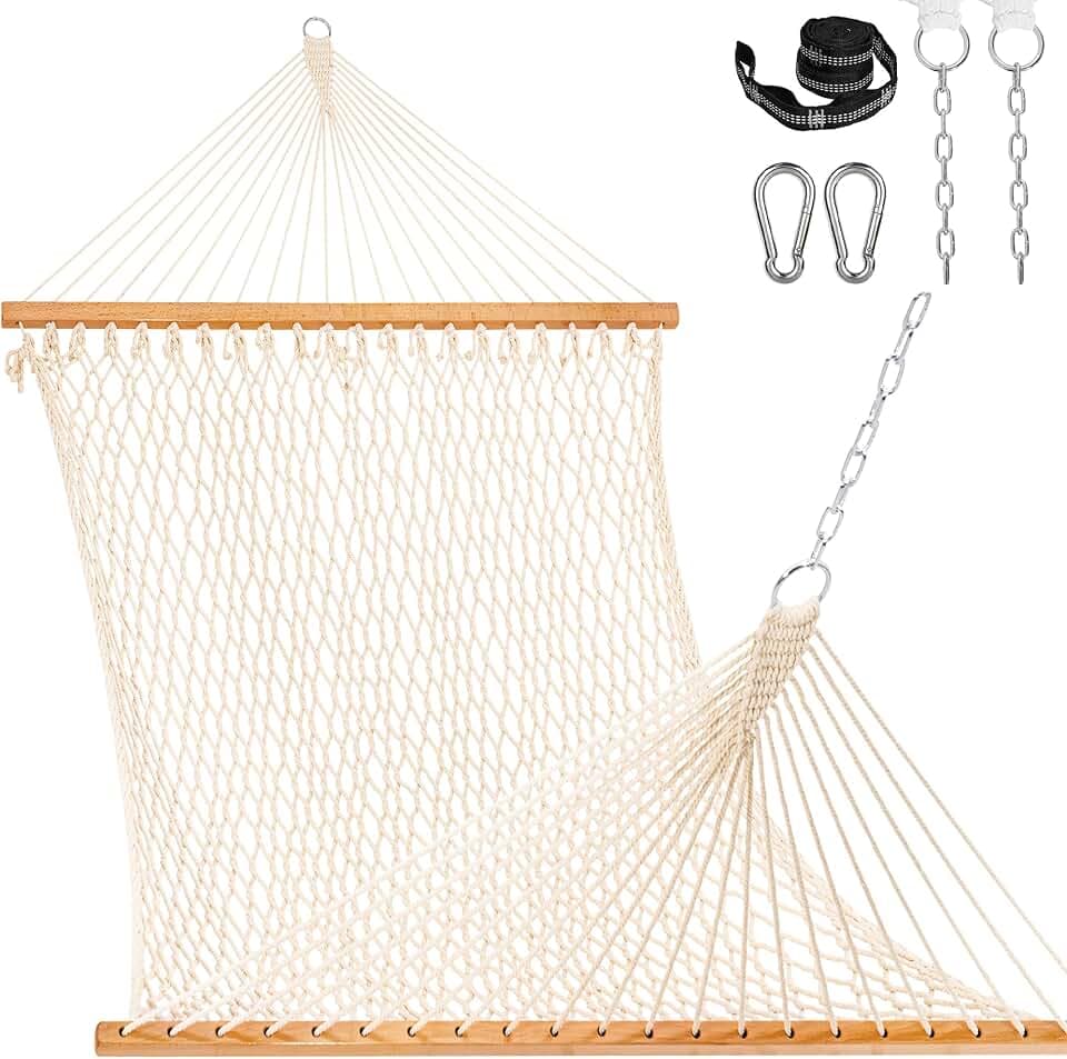 Lazy Daze Double Handwoven Rope Hammock for Outdoor Fits 13-15 FT Stand
