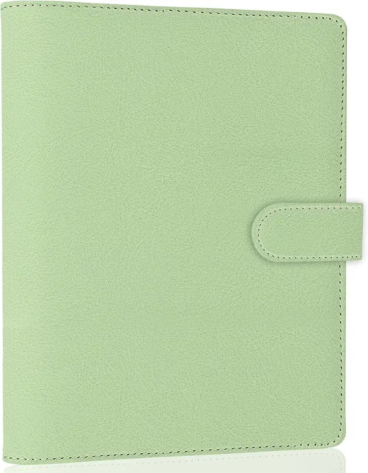 Antner A5 Binder 6 Ring Refillable Notebook Planner Cover for Cash Organizer, PU Leather Loose Leaf Photocard Holder Aesthetic Small Binder for A5 Planner Inserts with Magnetic Buckle, Matcha Green