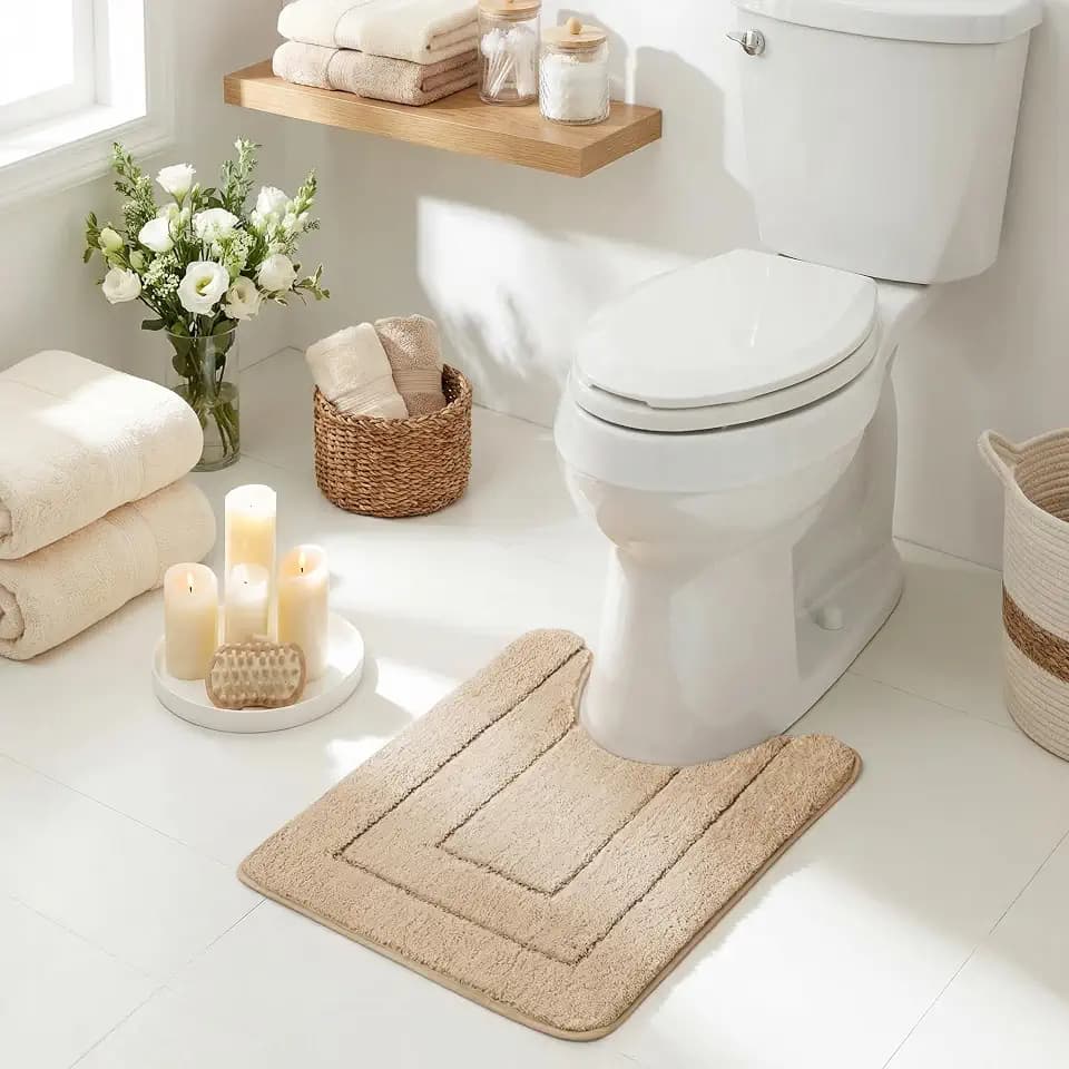 GRANNY SAYS Khaki U Shaped Toilet Rug 20" x 24", Non-Slip Bath Mat