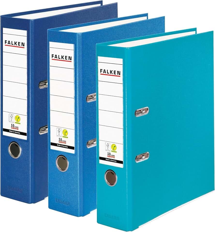 FALKEN 3x PP-Color Ordner 8 cm breit DIN A4 farbig sortiert Ocean