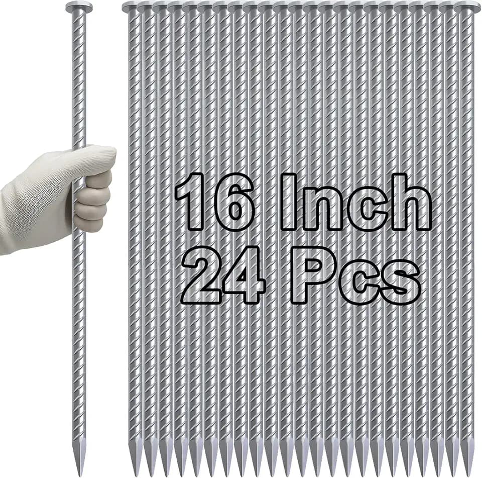 VVOKGO Rebar Stakes 16 Inch Galvanized Metal Steel Ground Spikes Heavy Duty