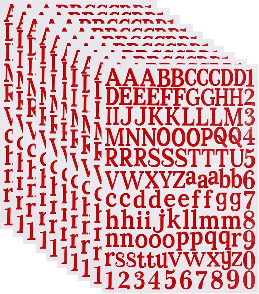 10 Sheets Vinyl Letter Stickers - 1200 Pcs Self-Adhesive Number & Alphabet Stickers - Mailbox Numbers for Signs, Windows, Doors, Homes & Businesses - Address Numbers (Red, 1 Inch)