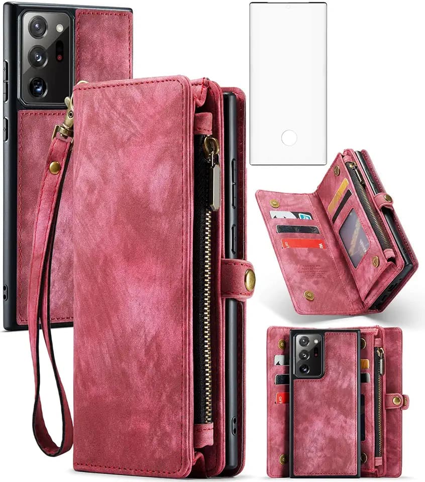 Asuwish Phone Case for Samsung Galaxy Note 20 Ultra Glaxay Note20 Plus 5G Zipper Wallet Cover with Screen Protector and Flip Card Holder Cell Gaxaly Notes 20Ultra Note20+ U + 20+ Twenty Not S20 Red