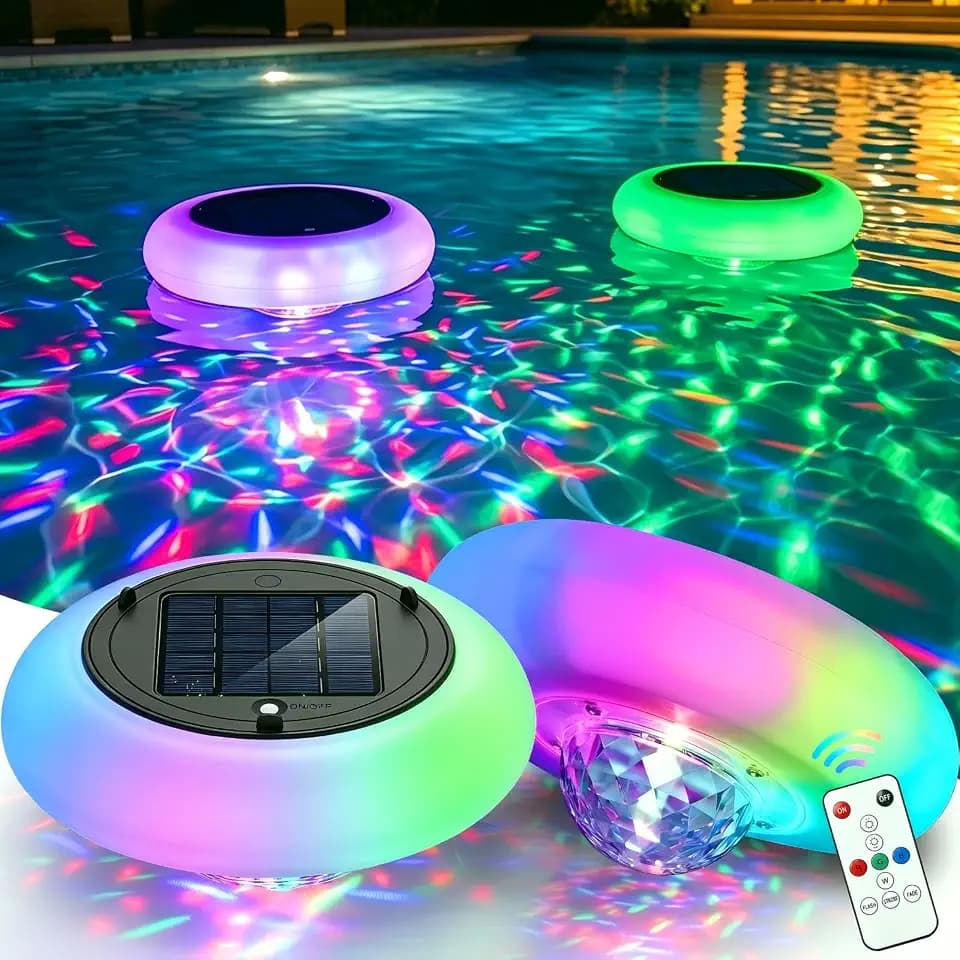 7.87" Solar Floating Pool Lights with Remote, Dynamic Lighting Effects 4 Colors & 3 Color Changing Modes, IP68 Waterproof LED Decor Lamp for Pools Party Fountain Garden Ponds (2 Pack)
