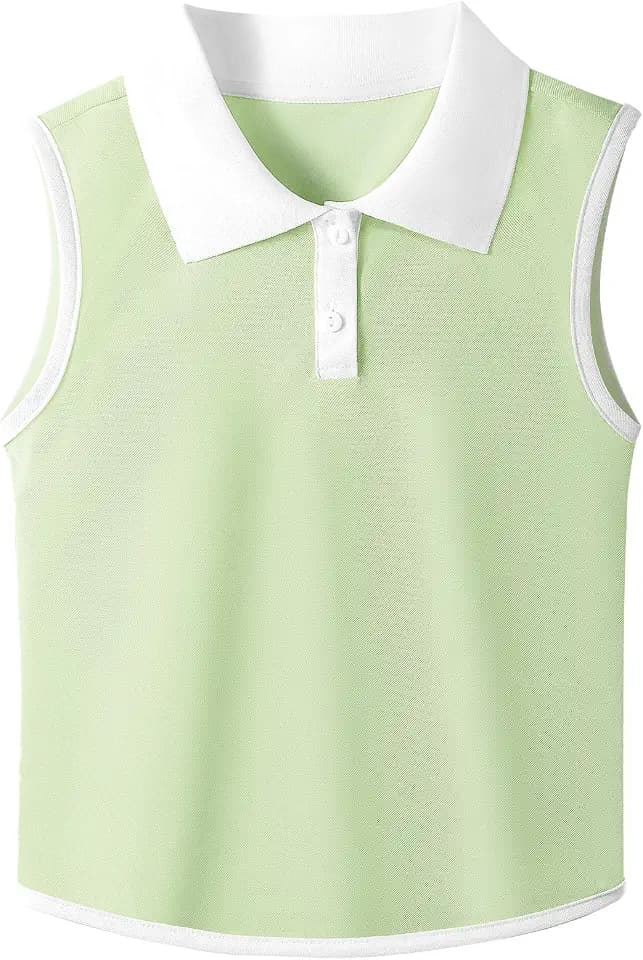 Girls Golf Shirt Sleeveless Polo Collared Quick Dry Tennis Tank Top Outfit
