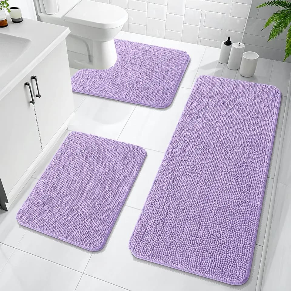 OLANLY Bathroom Rugs Sets 3 Piece, 47"x20"+24"x16"+24"x20", Lavender