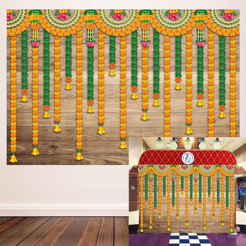 Pooja Indian Backdrop 8x6FT Puja Ganpati Diwali Photography Background Pooja Indian Traditional Festival Backdrop Home Decorations