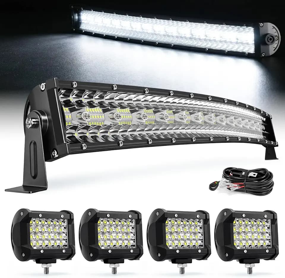 LED Light Bar Kit, 32Inch 585W Ultra Slim Double Row Light, 4PCS 72W Cube Light with Wiring Harness, Off Road Accessories Fog Lights for SUV ATV UTV Tractor Pickup Boat
