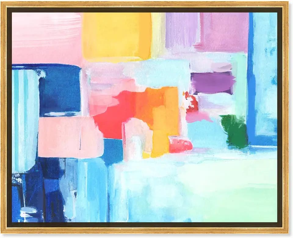 Art Remedy Pastel Street Blocks Canvas Bright Colorful Abstract Wall Art, Gold Frame, 24" x 20"