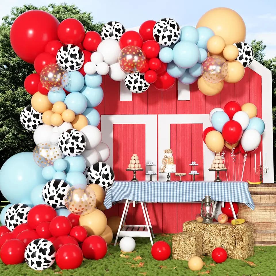 170Pcs Farm Animal Red Blue White Cowboy Western Balloon Arch Garland Kit