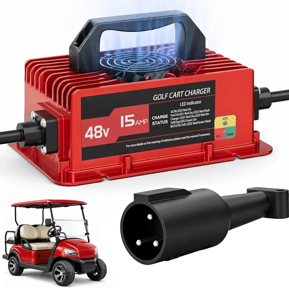 Club Car Golf Cart Lithium Charger 15 Amp 48 Volt，Club Car Lithium Battery Charger 58.4v Golf Cart Lifepo4 Charge with Three Prong，4-6h Fast Full Charge Trickle Charge - Ip67 Waterproof with Fan