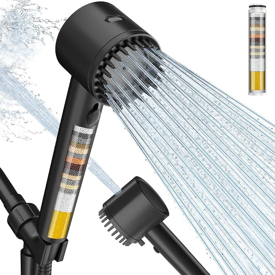 Filtered Shower Head with Handheld, Showerhead with Filters Black