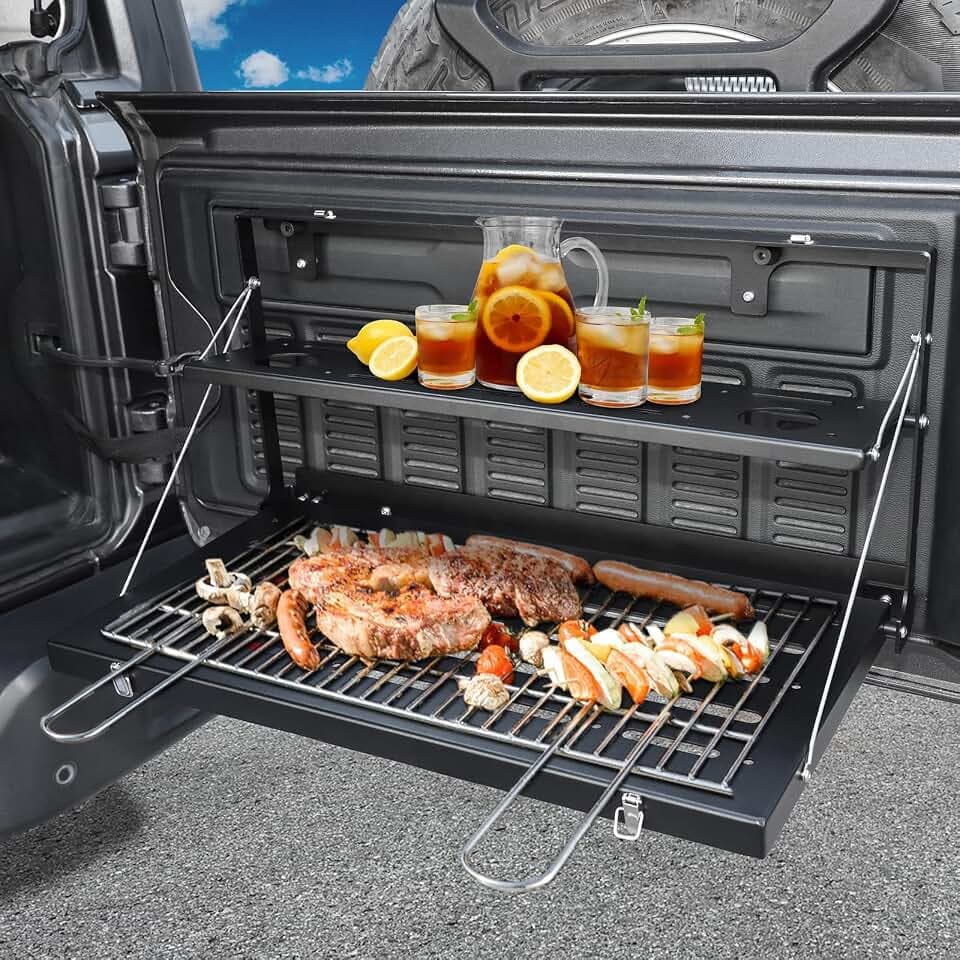 CheroCar for Jeep JL Tailgate Table Rear Foldable Cargo Shelf Aluminum Alloy Storage Rack for 2018-2026 Jeep Wrangler JL JLU,Black