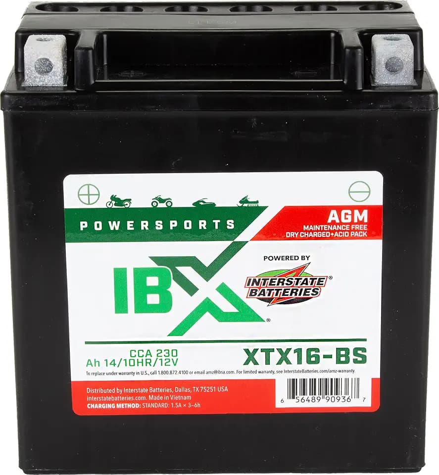 Interstate Batteries IBX YTX16-BS Powersports Battery 12V 14Ah 230CCA AGM