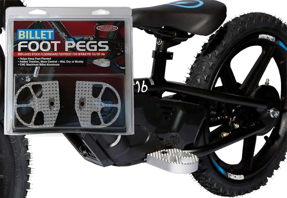 Hardline Products USA Billet Foot Pegs for Stacyc 12e & 16e, Husqvarna & KTM Electric Balance Bikes – CNC Aluminum Wide Footrests for Superior Traction & Control – SFP-1