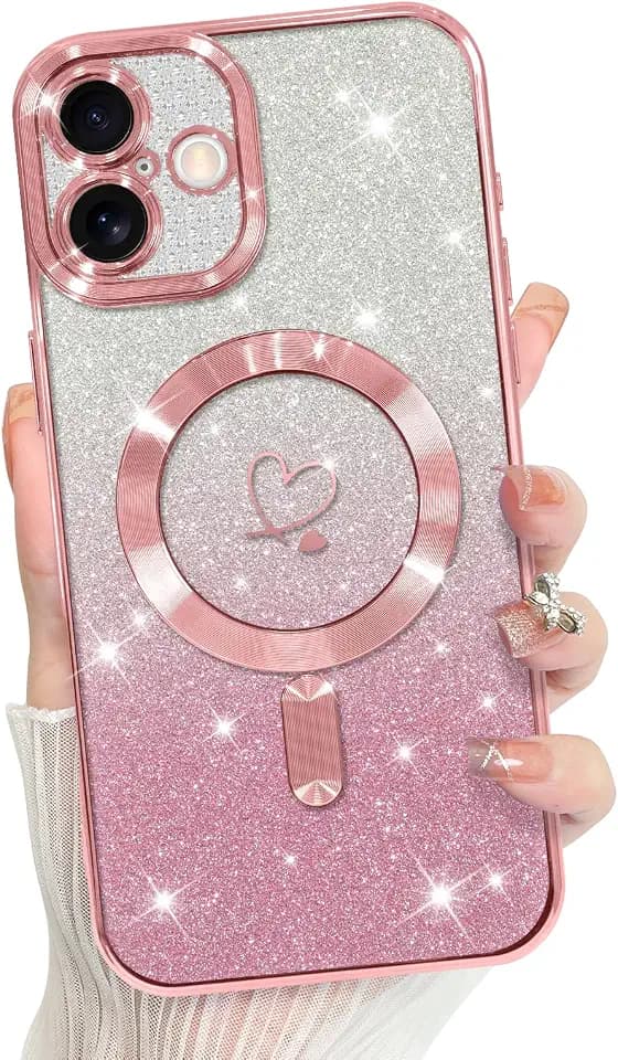 Bonoma Compatible with iPhone 16 Plus Case Heart Glitter -Pink