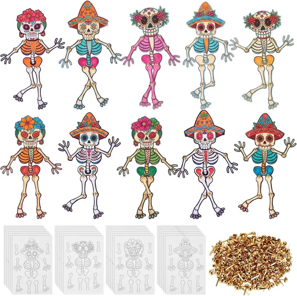 24 Sets Day of The Dead Crafts Movable Coloring Skeletons Mexican Festival