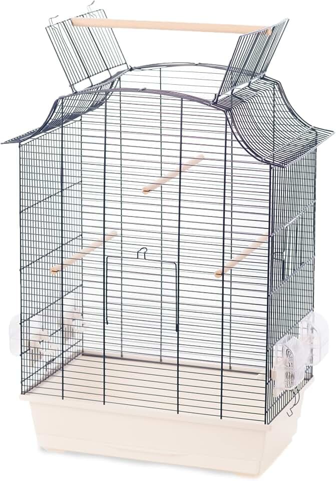 Flamingo Vogelkäfig – Voliere Vögel – Sittichkäfig Solor Sky Blau/Weiß Haus – 49×31×65 cm – 4 Näpfe, 3 Sitzstangen, Dachöffnung, Kunststoff-Schublade, EU-Herstellung