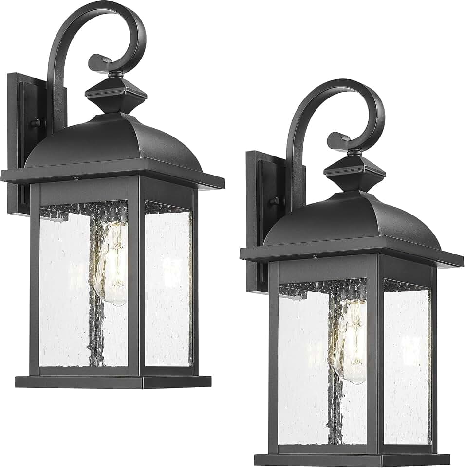 FEMILA 21" Outdoor Wall Light Fixture, 2 Pack Modern Outdoor Wall Sconce, Rust-Proof Waterproof Wall Light with Seeded Glass, Ideal for Porch, Patio, Entryway, Garage, 4FD54B2-2PK BK