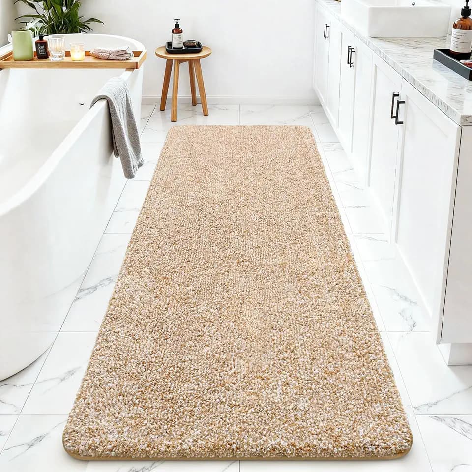 Bathroom Runner Rug 24x60,Soft & Non-Slip Long Bath Mat,Light Camel/White