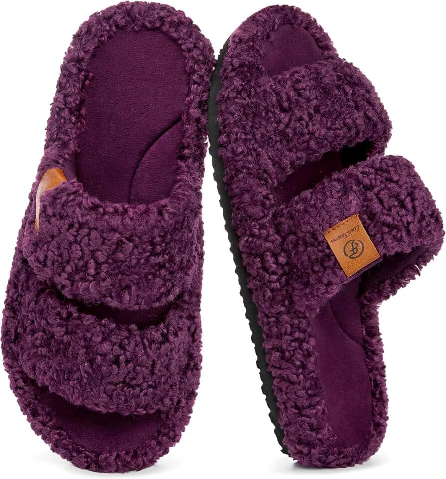 EverFoams Womens Fuzzy Open-toe Slippers Memory Foam Indoor House Shoes