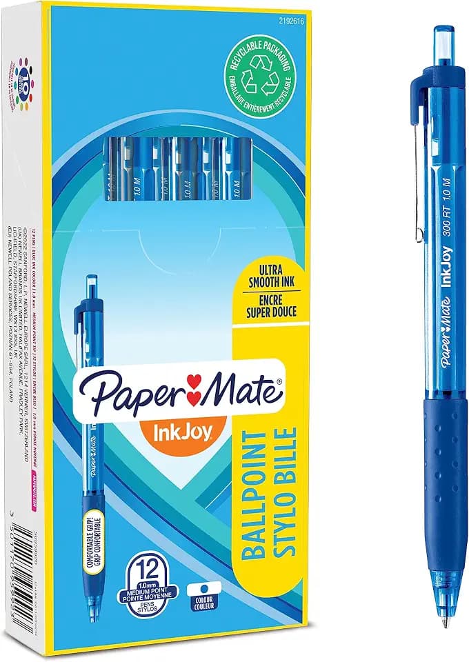 Paper Mate InkJoy 300RT Druckkugelschreiber | mittlere Spitze (1,0mm) | Blau | 12 Stück