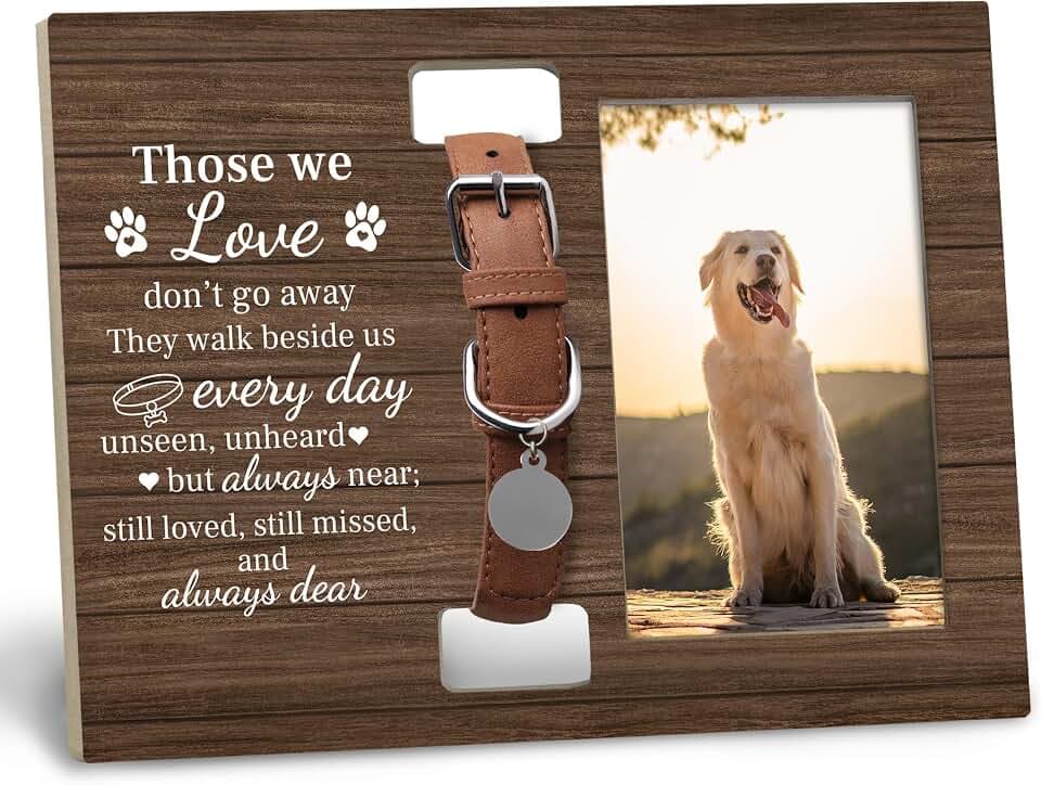 Dog Cat Pet Memorial Picture Frame with Collar Holder, Pet Cat Dog Memorial Loss Sympathy Gifts for Loss of Dogs,Those We Love Don't Go Away Picture Photo Frames for Dogs that Passed,4x6 Photo