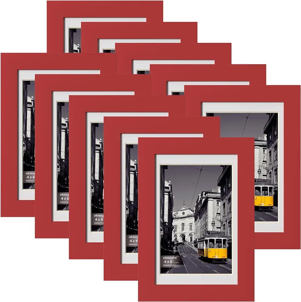 eletecpro 4x6 Picture Frames, Acrylic Cover, Red, Set of 10