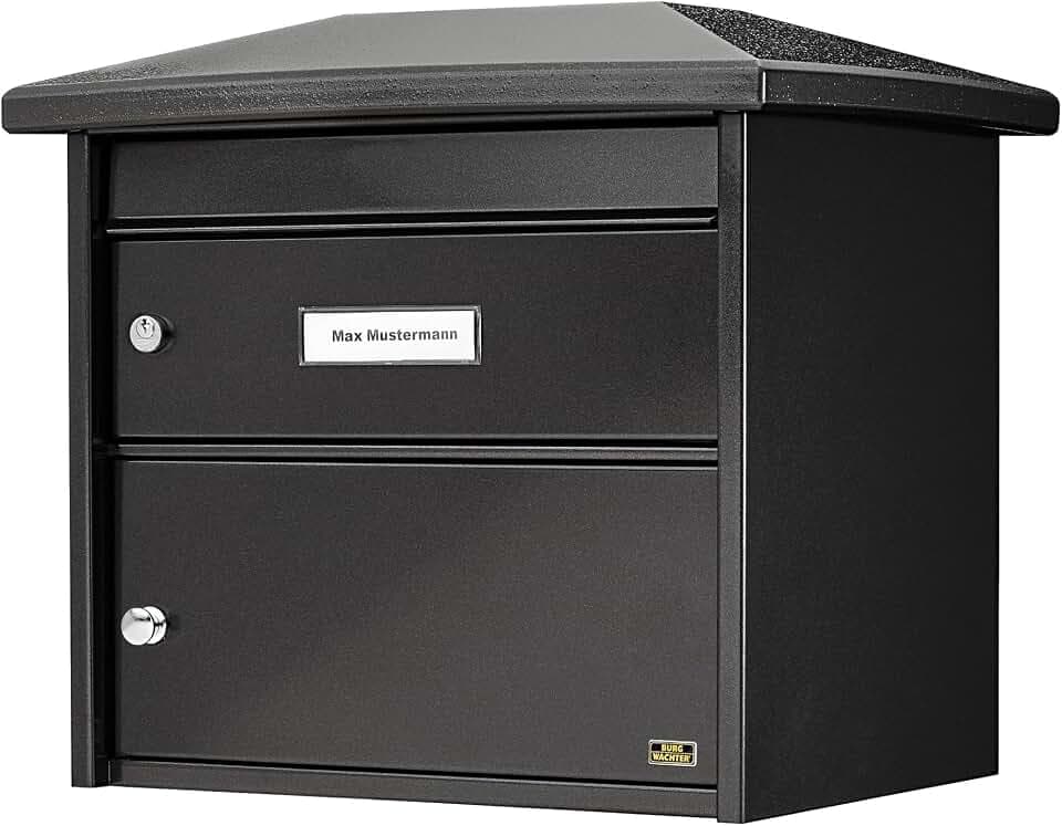 Burg-Wächter Großraum-Briefkasten mit überstehendem Dach, DIN- B4 Einwurf-Format, EU Norm EN 13724, Europa 732 E, Eisen