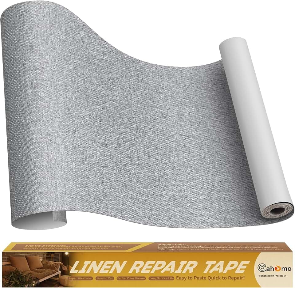 Flicken Selbstklebend Stoff, Cahomo Leinenstoff Patches Selbstklebend, 40x230 cm Leinen Reparatur Patches für Sofa, Autositze, Bootssitze, Bürostuhl, Vorhang - Grau