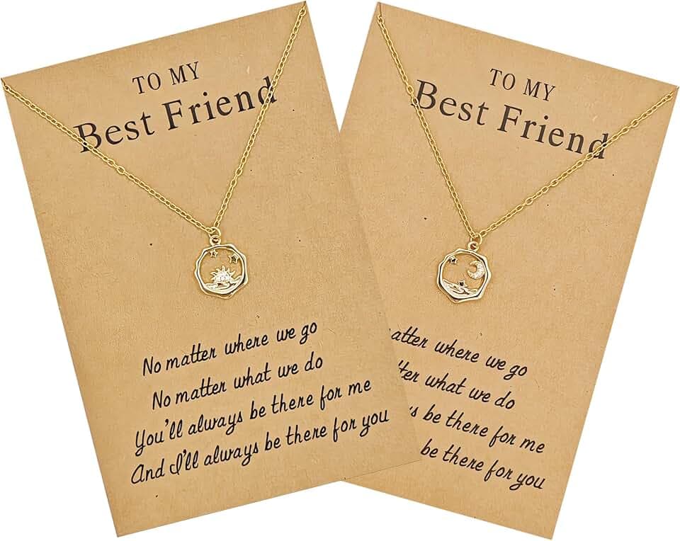Best Friend Necklace for 2, Sun and Moon Matching Friendship Necklace Jewelry Gifts for BFF Sisters