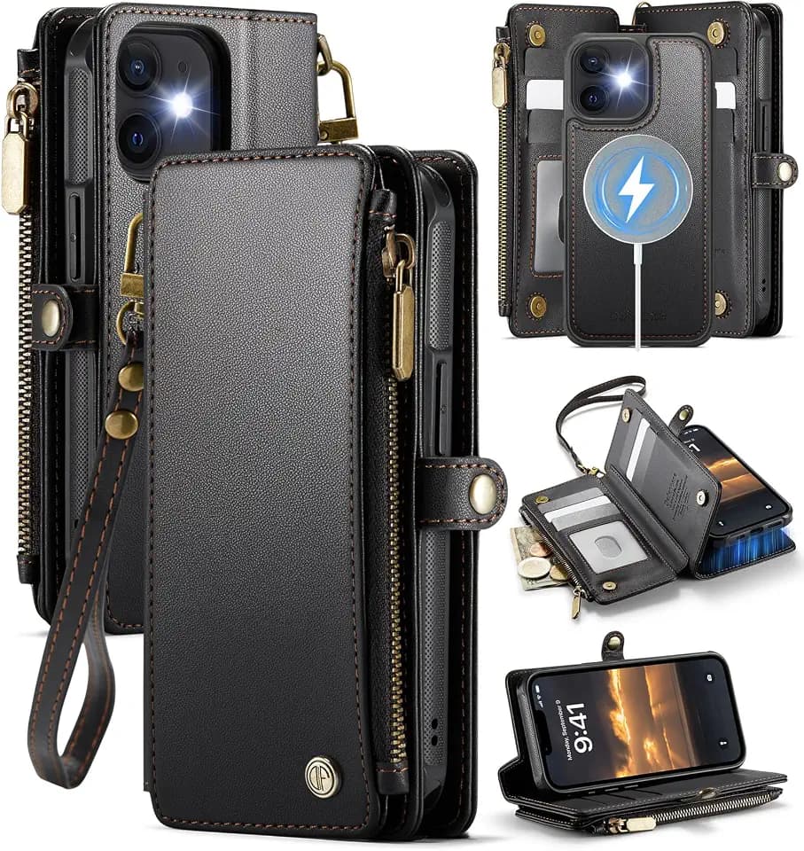 Defencase for iPhone 12/Pro Case Wallet Compatible with Magsafe, Black