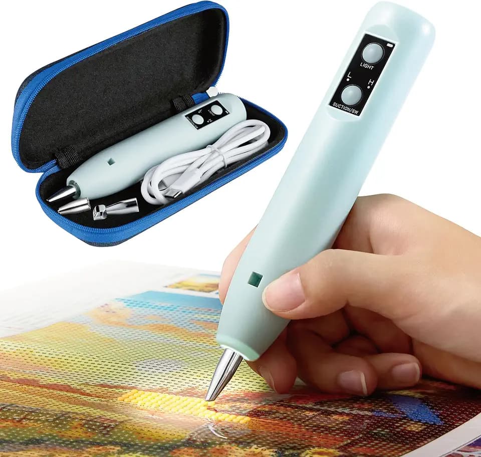 Electric Diamond Painting Pen - Cordless Diamond Art Pen Low-Noise Wax-Free, Rechargeable 2-Speed with LED Light & Removable Magnifier, Portable Diamond Art Accessories for Crafts Lovers